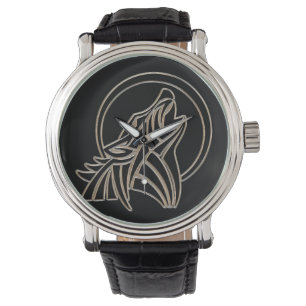 Stammes- metallisches Heulenwolf-Emblem Armbanduhr