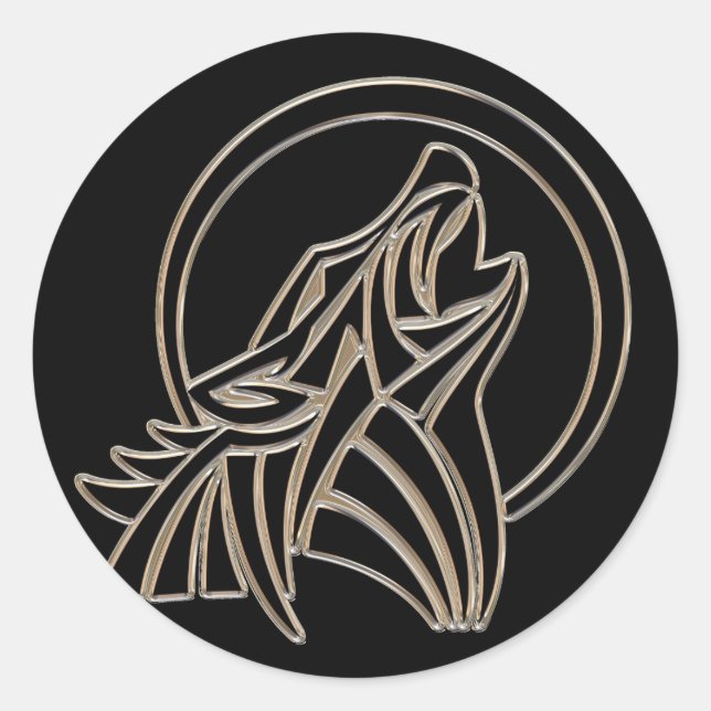 Stammes- metallisches Heulenwolf-Emblem Runder Aufkleber (Vorderseite)