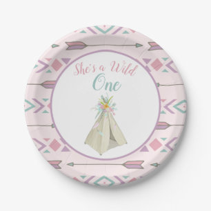 Stammes- Mit Blumenteepee-wilder 1. Geburtstag Pappteller