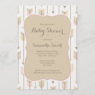 Stammes- Pfeil-Babyparty erröten Rosa und TAN Einladung