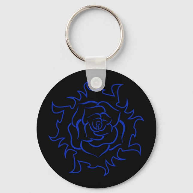 Stammes-Rose in Schwarz-Blau-Schlüsselanhänger Schlüsselanhänger (Vorderseite)