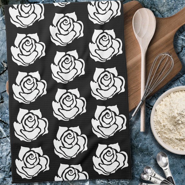 Stammes Rose Schwarz-weiß Geschirrtuch (Von Creator hochgeladen)
