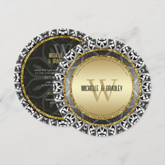 Stammes-Schwarz-Weiß- und Gold-Rund-Hochzeit Einladung
