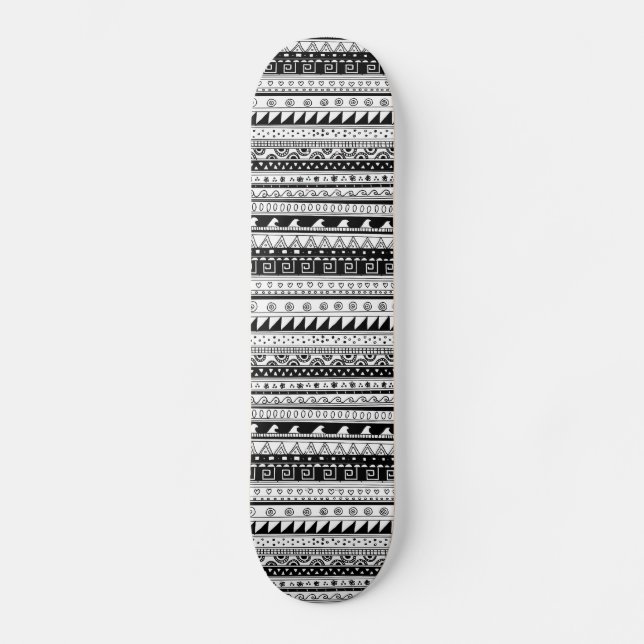 Stammes- Schwarzweiss-Muster Skateboard (Vorderseite)