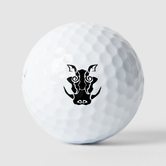 Stammes Tattoo eines Schwarzen Boarenkopfes Golfball (Vorderseite)