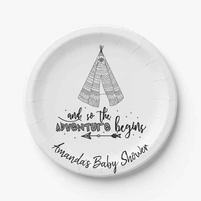 Stammes- Teepee-Abenteuer-Babyparty 7" Platte Pappteller (Vorderseite)
