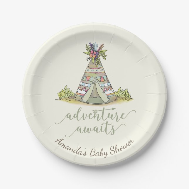 Stammes- Teepee-Babyparty 7" Platte Pappteller (Vorderseite)