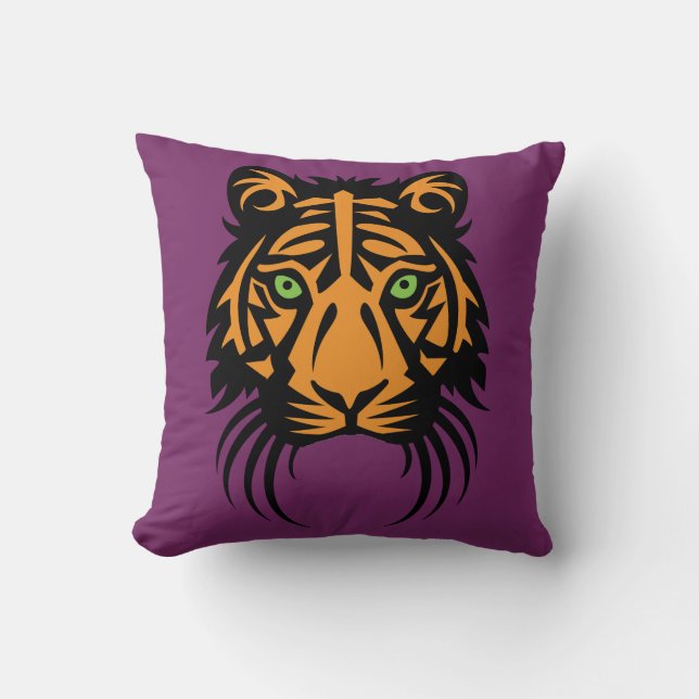 Stammes- Tiger-Tätowierungs-Schwarz-Orange auf Kissen (Vorderseite)