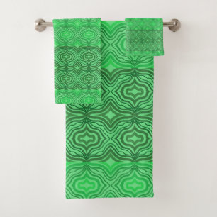 Stammes-Tropische-Wellige-Grüne-Linien-Geometrisch Badhandtuch Set