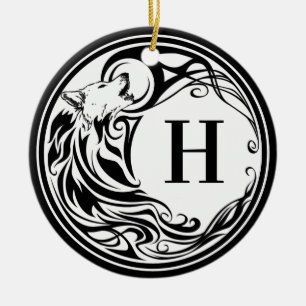 Stammes- Wolf-Monogramm Keramik Ornament