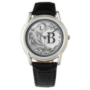 Stammes- Wolf - schattiertes Monogramm Armbanduhr