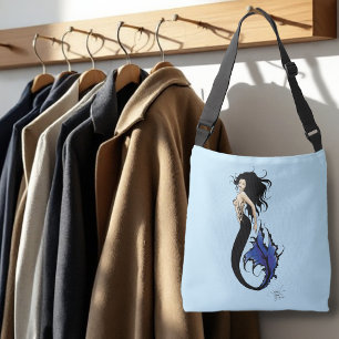 Stammesblaue Meerjungfrau Elegante Fantasy Sirene Tragetaschen Mit Langen Trägern