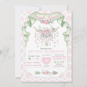 Stammesblumen-Stierhörner-Pfeile Rosa Minze Weibli Einladung
