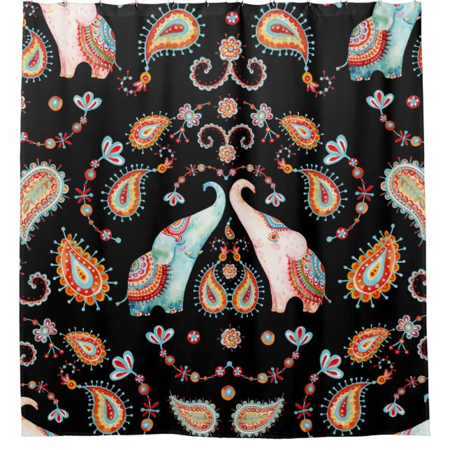 Stammeselementar: Watercolor Paisley Muster. Duschvorhang (Vorderseite)