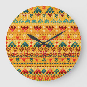 Stammeselemente, vielseitiges, nahtloses Muster. Große Wanduhr