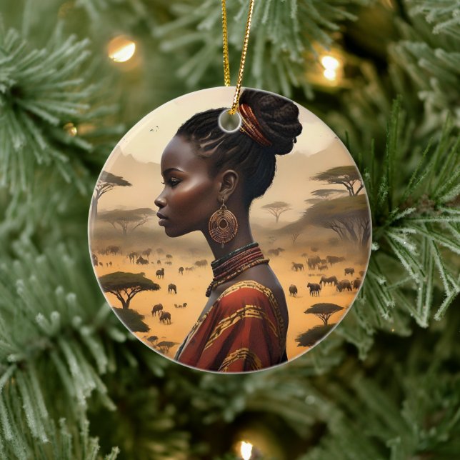 Stammesfrauen, die ihre afrikanische Landschaft be Keramik Ornament (Baum)