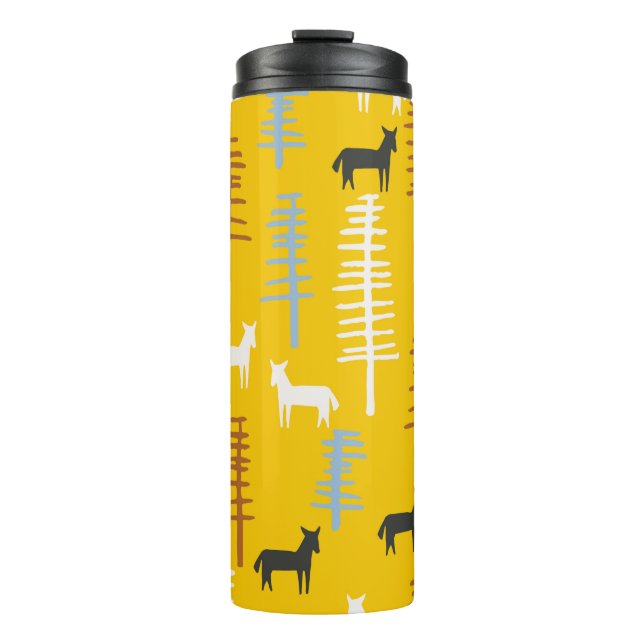 StammesHintergrund mit Pferden und Bäumen, kreativ Thermosbecher (Vorderseite)