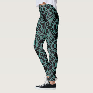 Stammesjuwelen Schwarz & Türkis Muster Leggings