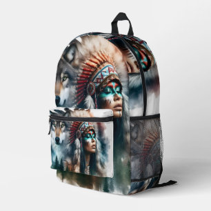 Stammeskopfschmuck und Wolf Rucksack