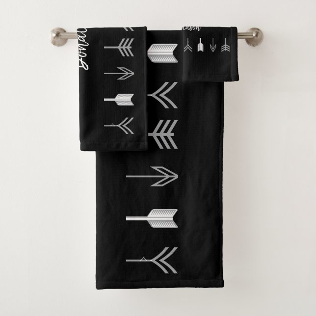Stammespfeile auf Schwarz Badhandtuch Set (Insitu)