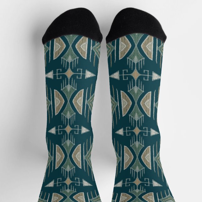 Stammespfeile, Diamanten, Aquamarin, Olivenöl, Tan Socken (Oben)