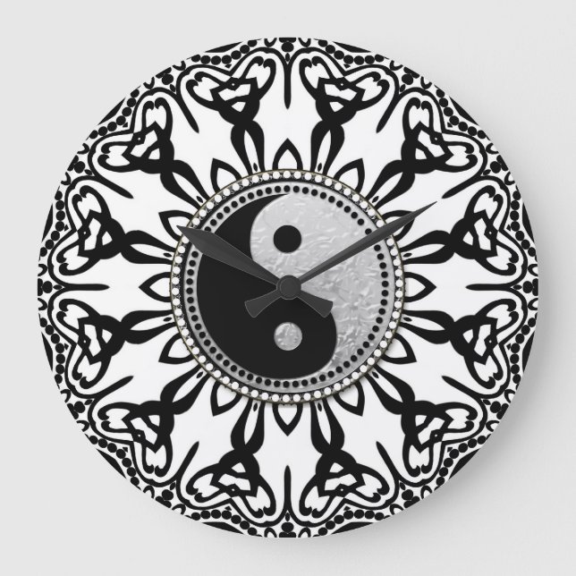 Stammestern Schwarz+Weiß YinYang Balance Ihre Zeit Große Wanduhr (Vorderseite)