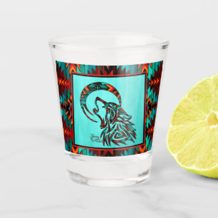 Stammewolf heult am Mondschuss Schnapsglas