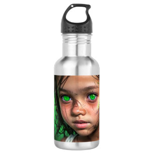 Stammkids   Futuristische Mädchen glühen grüne Aug Edelstahlflasche