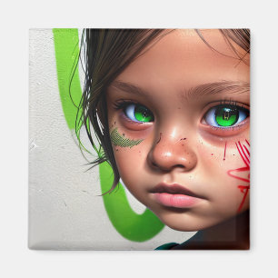 Stammkids Little Futuristic Girl Green Eyes Magnet
