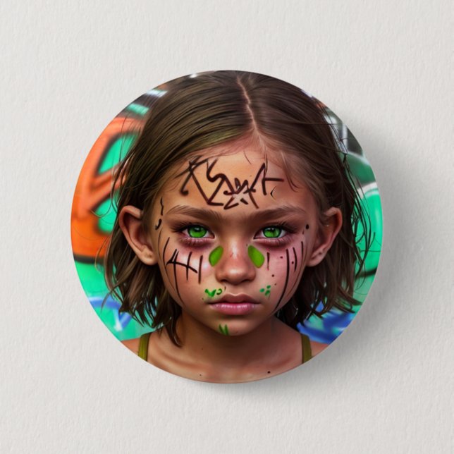 Stammkids | Urban Futuristic Girl Green Eyes Button (Vorderseite)