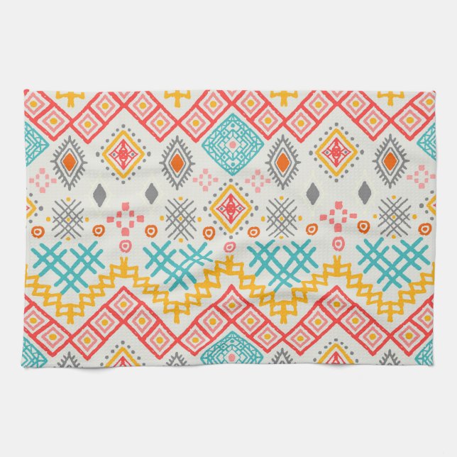 Stammkunst: boho geometrischer Druck. Geschirrtuch (Horizontal)