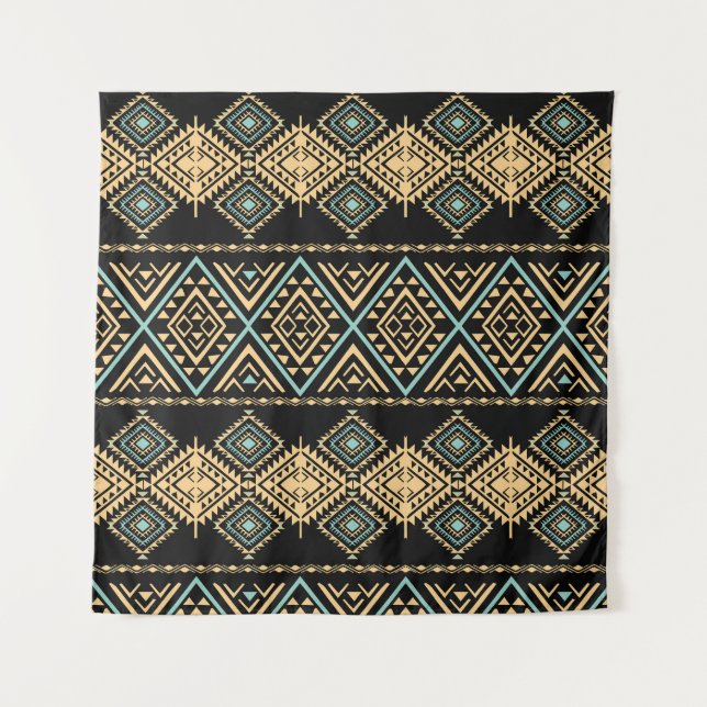 Stammkunst, ethnisch geometrisches, buntes Muster. Wandteppich (Vorderseite)