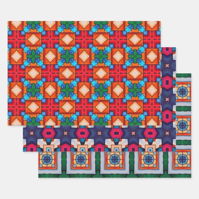 Stammkunst in kühlen Farbmustern Set 7 Geschenkpapier Set (Set)