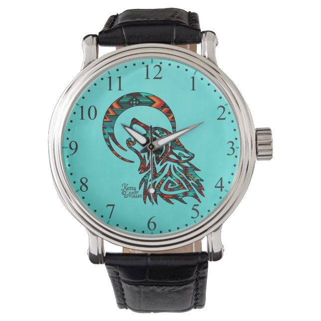 StammWolf heult auf der Mondschau Armbanduhr (Vorderseite)