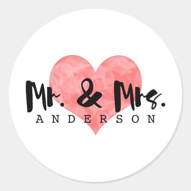 Stamps Heart Rustic Mr. & Mrs. Wedding Runder Aufkleber (Vorderseite)