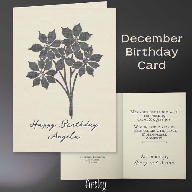 Stamps Poinsettia Dezember Birth Blume Linen Karte (Von Creator hochgeladen)