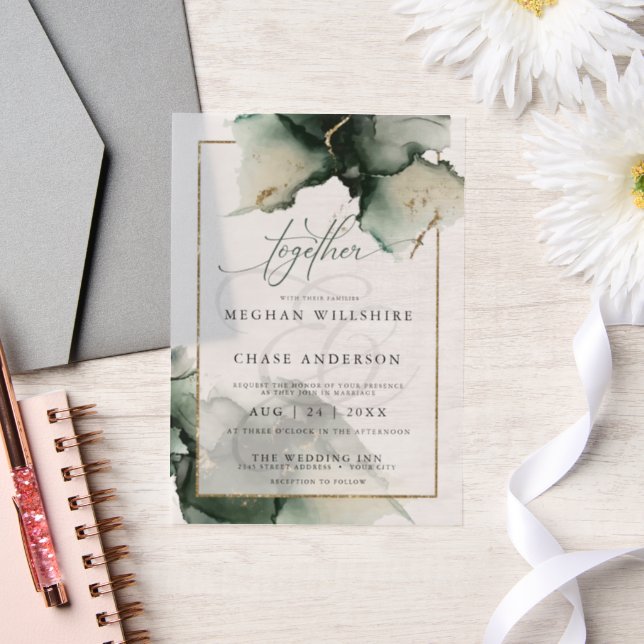 Stand Alone Moderne Sage Green Vellum Invitation (Mariage)