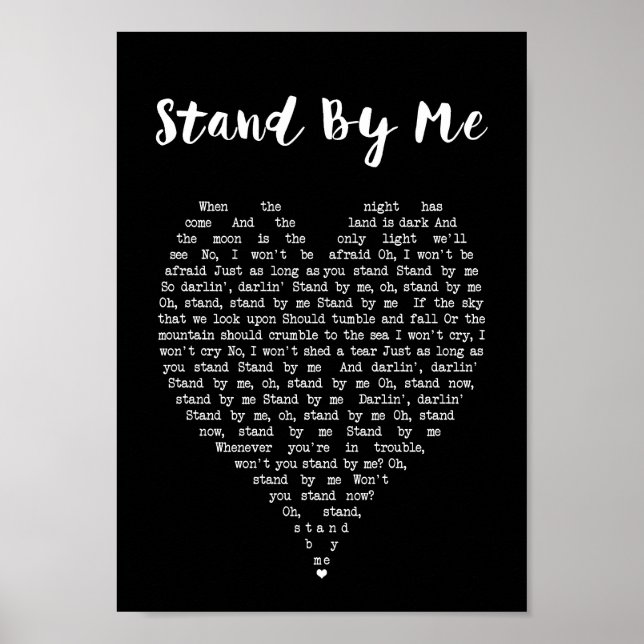 Stand by Me Black Heart Wall Art Song Lyrik Print Poster (Vorne)