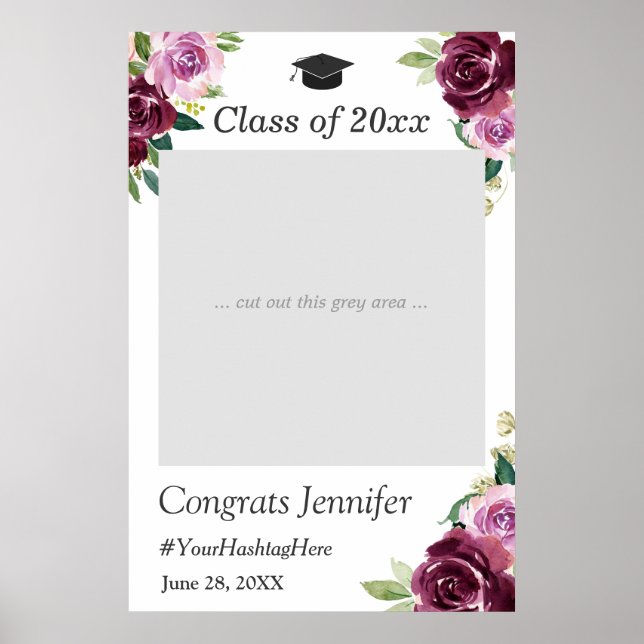 Stand der Plum Lila Floral Graduation Party Foto Poster (Vorne)