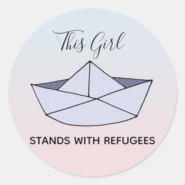 Stand mit Flüchtlingen Ombre Doodle Papier Boat &  Runder Aufkleber (Vorderseite)