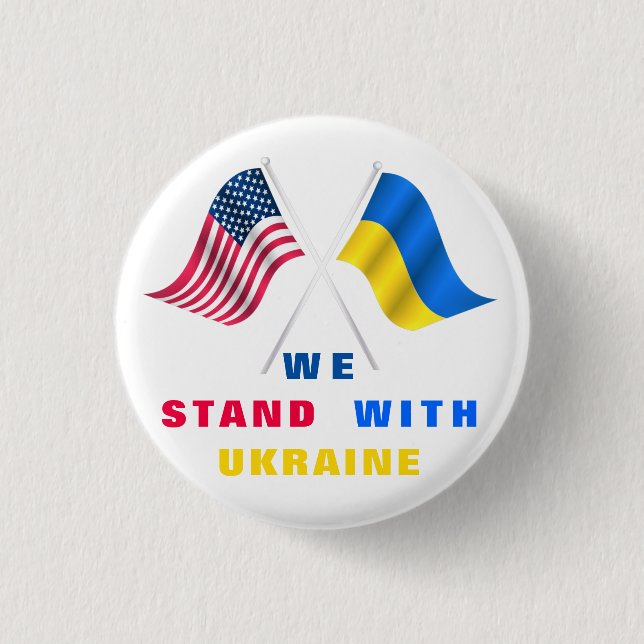 Stand mit Ukraine Button USA und ukrainische Flagg (Vorderseite)
