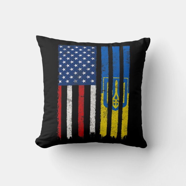 Stand mit ukrainischem amerikanischem Flaggenstolz Kissen (Vorderseite)