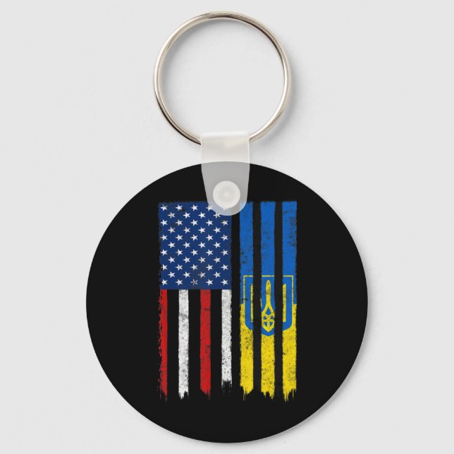 Stand mit ukrainischem amerikanischem Flaggenstolz Schlüsselanhänger (Vorderseite)