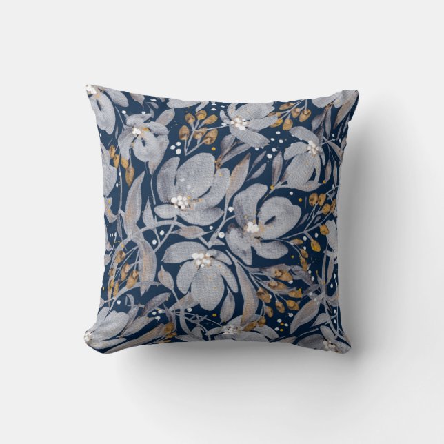 Stand Out Silver und Gold Floral am Mitternachtsbl Kissen (Vorderseite)