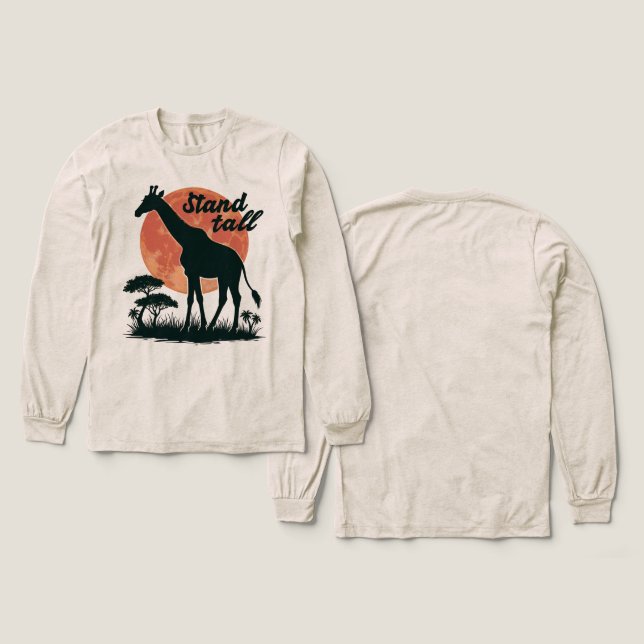 Stand Tall Giraffe Silhouette Motivational Safari Tri-Blend Shirt (Design Vorderseite & Rückseite)