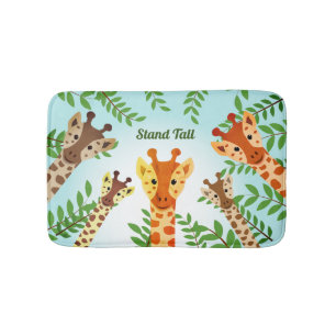 Stand Tall Lächeln Giraffes Cartoon Blätter Sky Badematte