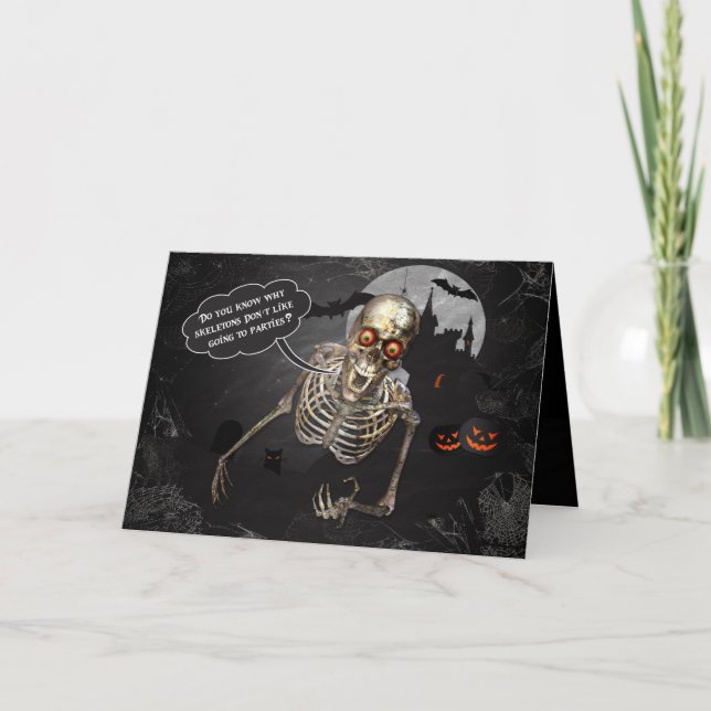 Stand Up Comedian Skeleton Joke Halloween Karte (Vorderseite)