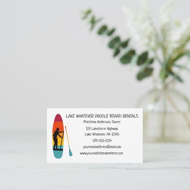 Stand Up Paddelboard SUP Paddleboarding Rental Visitenkarte (Stehend Vorderseite)