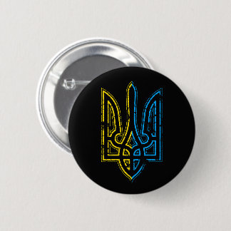 Stand with Ukraine Retro Vintafe Flag Trident  Button