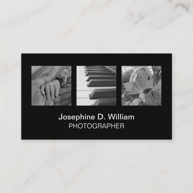 Standard 3 Foto oder Logo Schwarz-weiß modern eleg Visitenkarte (Vorderseite)